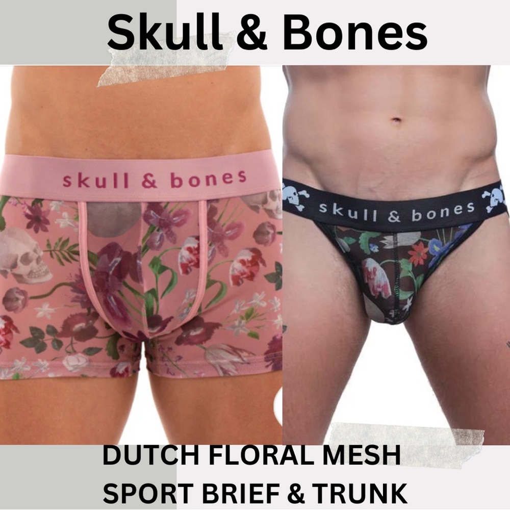 🆕 ☠️ SKULL & BONES DUTCH FLORAL MESH SPORT BRIEF & MESH TRUNK (34-38”)